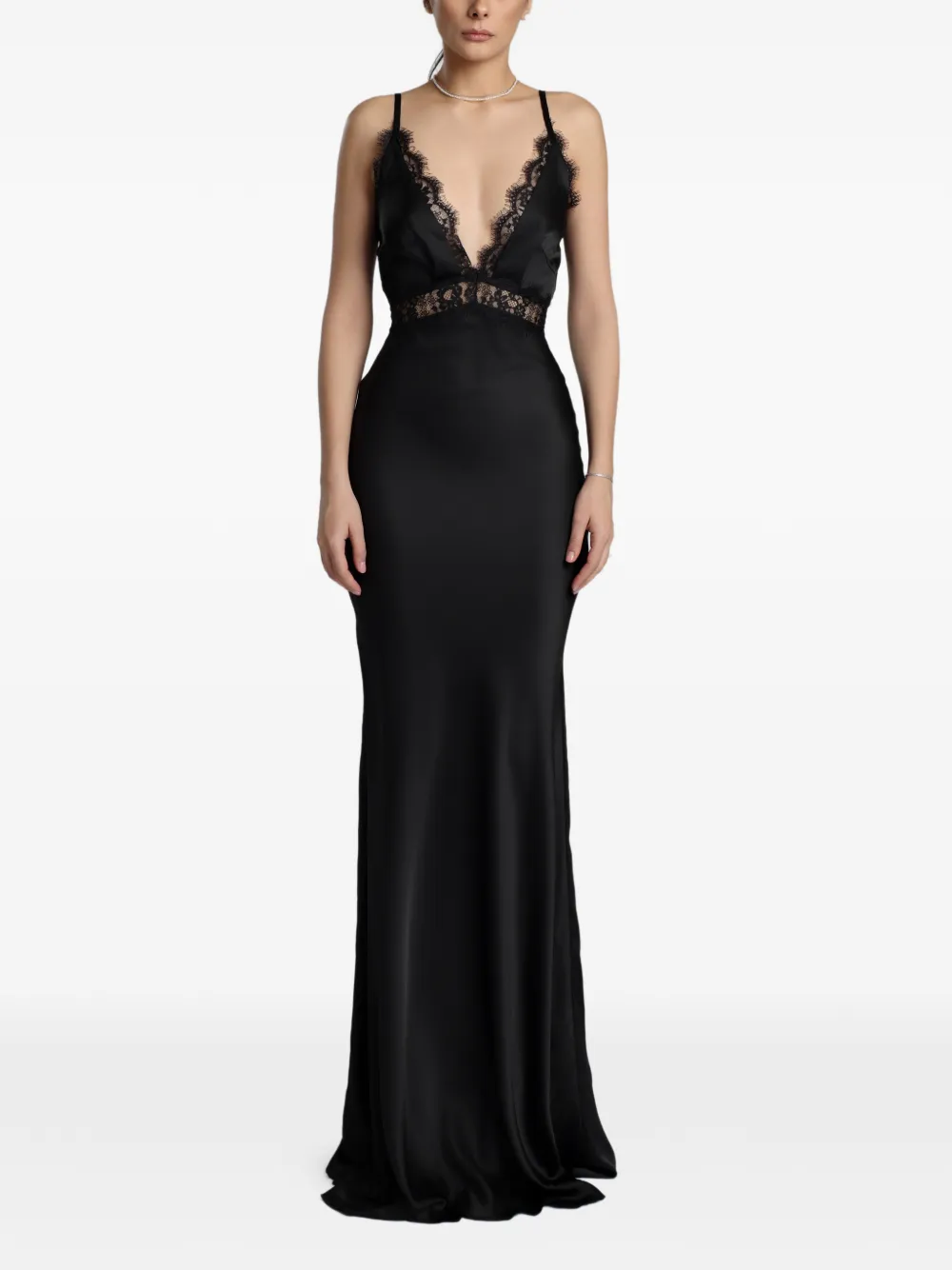 MIAU by Clara Rotescu lace-trim satin dress - Nero