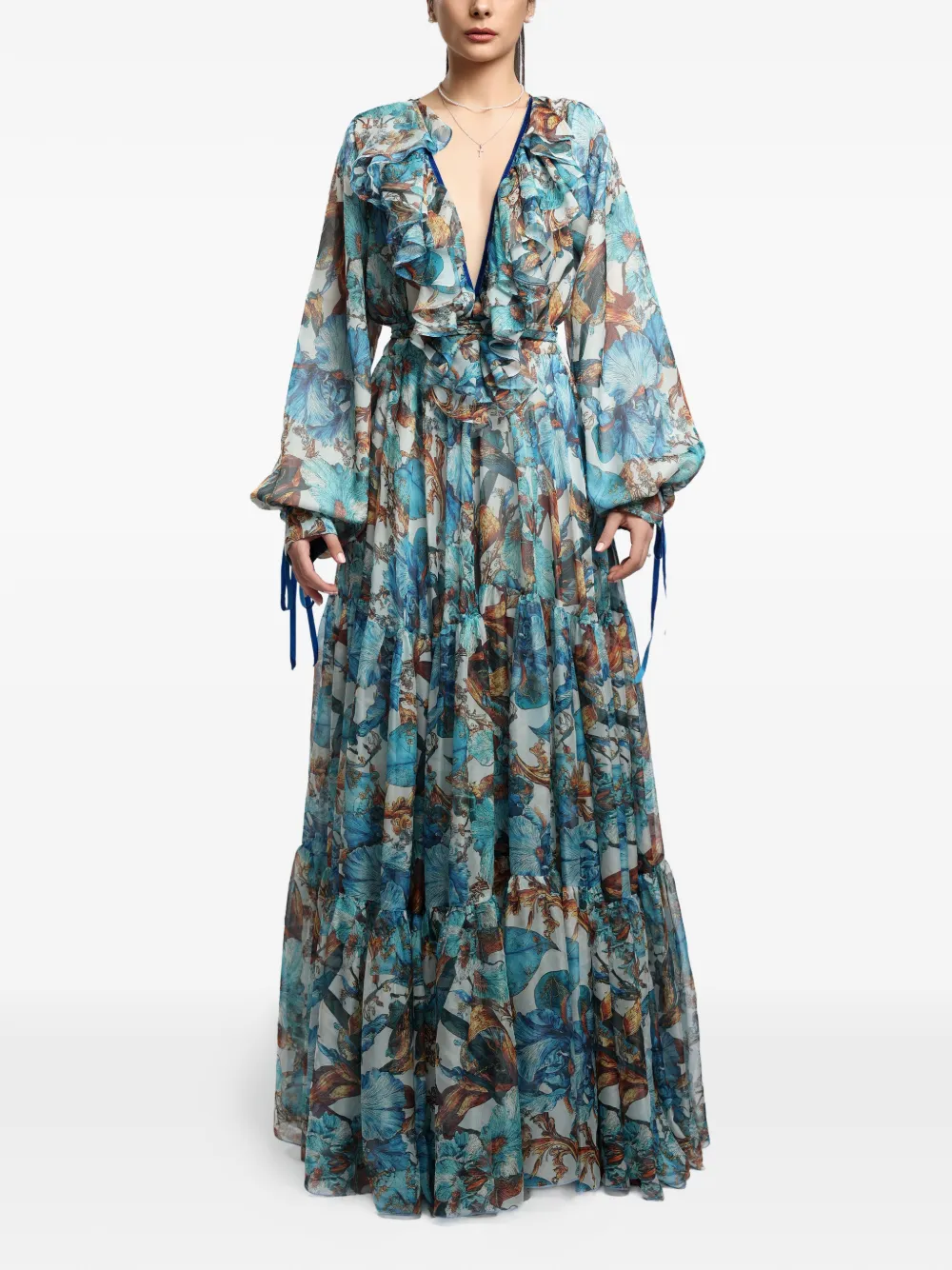 MIAU by Clara Rotescu ruffled floral-print dress - Blu