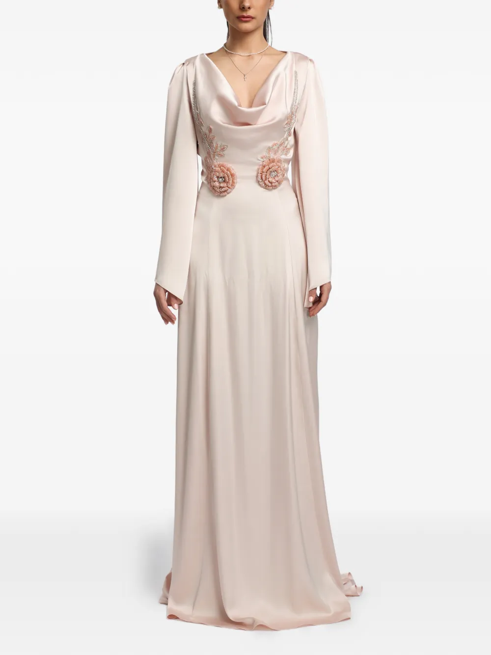 MIAU by Clara Rotescu floral-embellished cowl-neck dress - Rosa