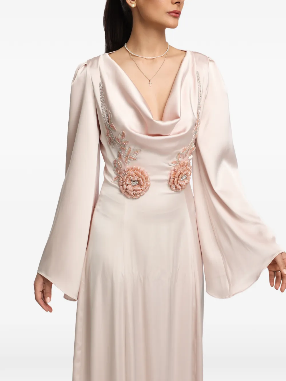 MIAU by Clara Rotescu Jurk verfraaid met bloemen en col Roze