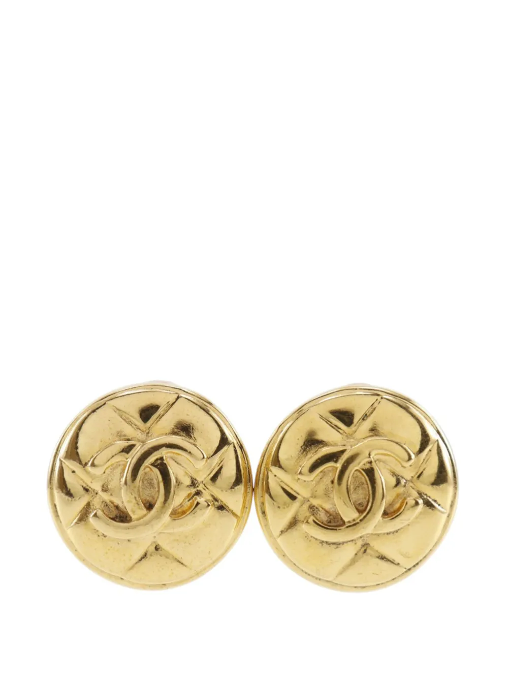 CHANEL Pre-Owned 1970-1980 CC Quilted Gold Plated Round Clip On Earrings costume earrings - Oro