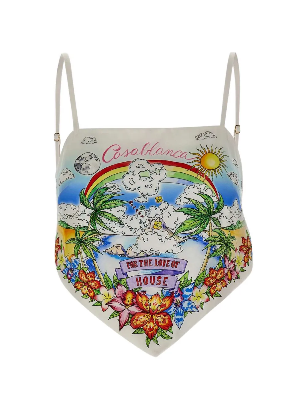 Casablanca floral-print silk top - Bianco