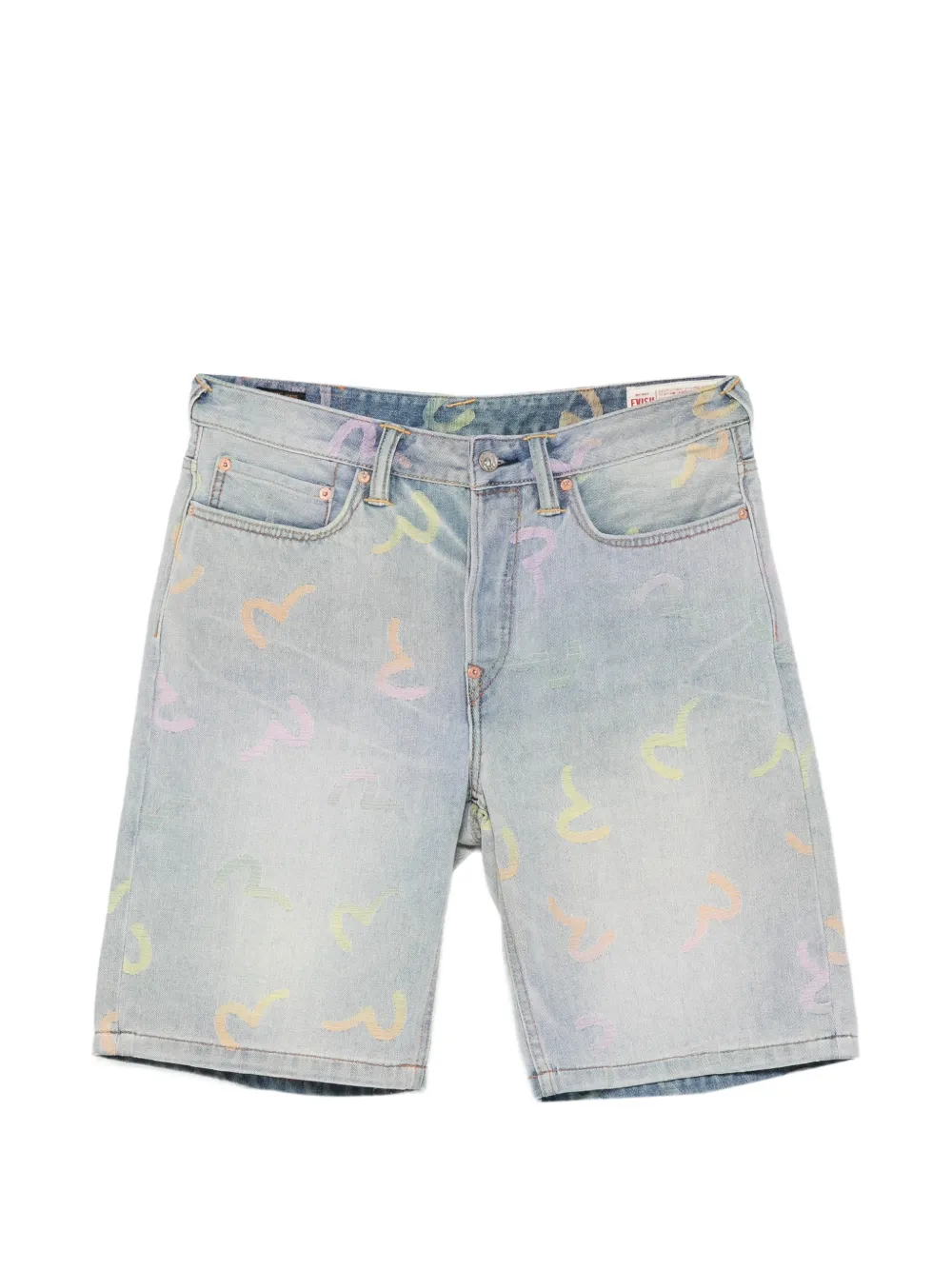 EVISU logo-print denim shorts - Blau