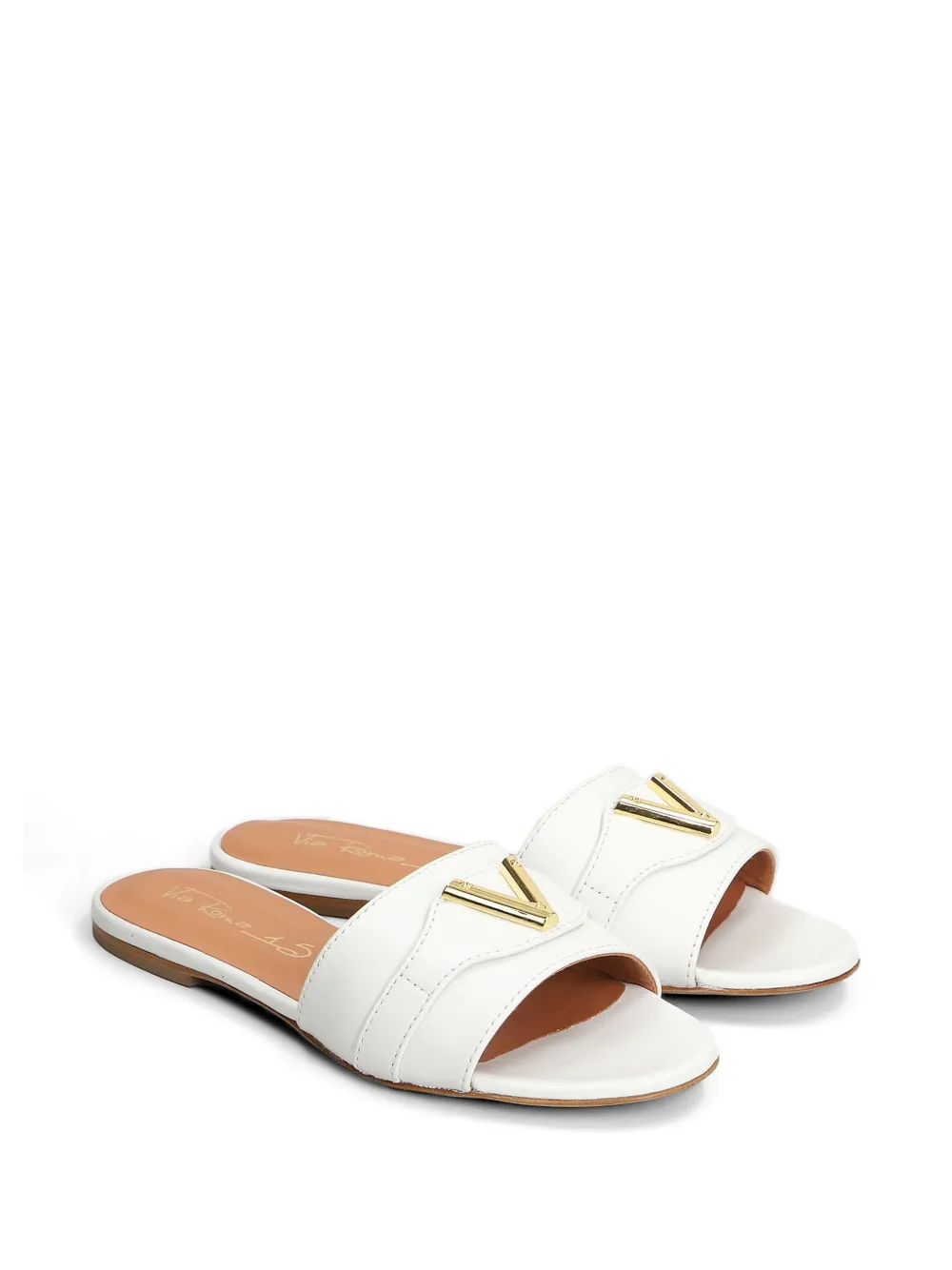 Via Roma 15 logo leather flat sandals Wit