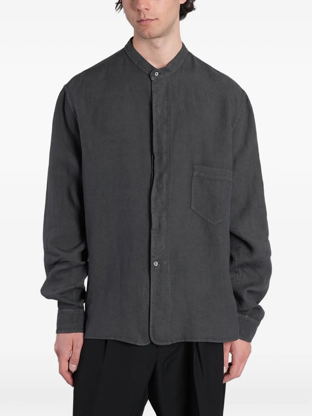 Grifoni band-collar chest-pocket shirt - Grigio