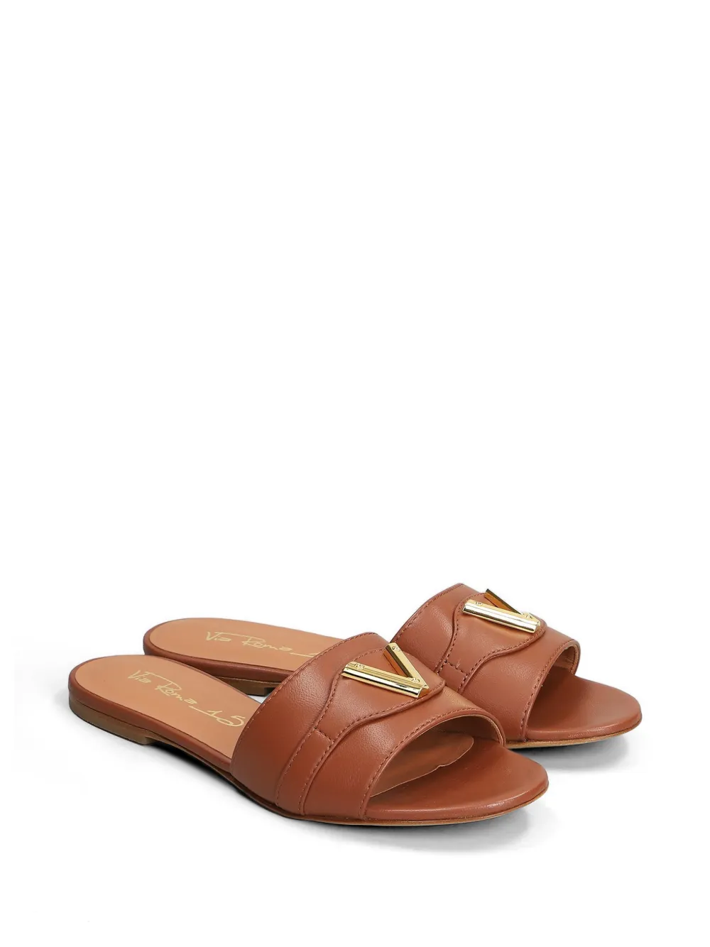 Via Roma 15 logo-plaque leather flat sandals Bruin