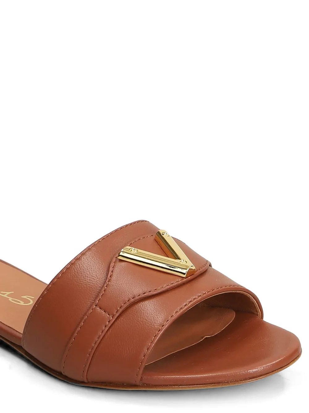 Via Roma 15 logo-plaque leather flat sandals Bruin