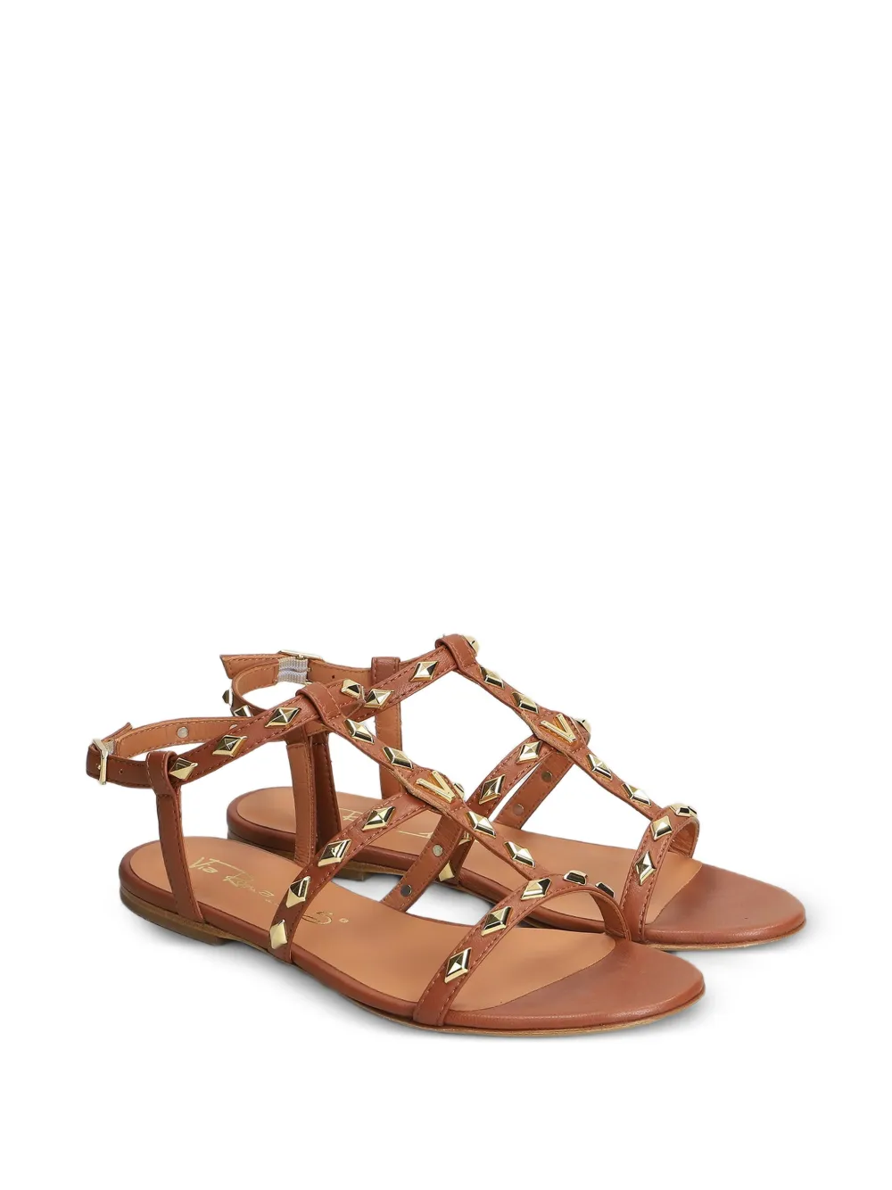 Via Roma 15 stud-embellished leather sandals Beige