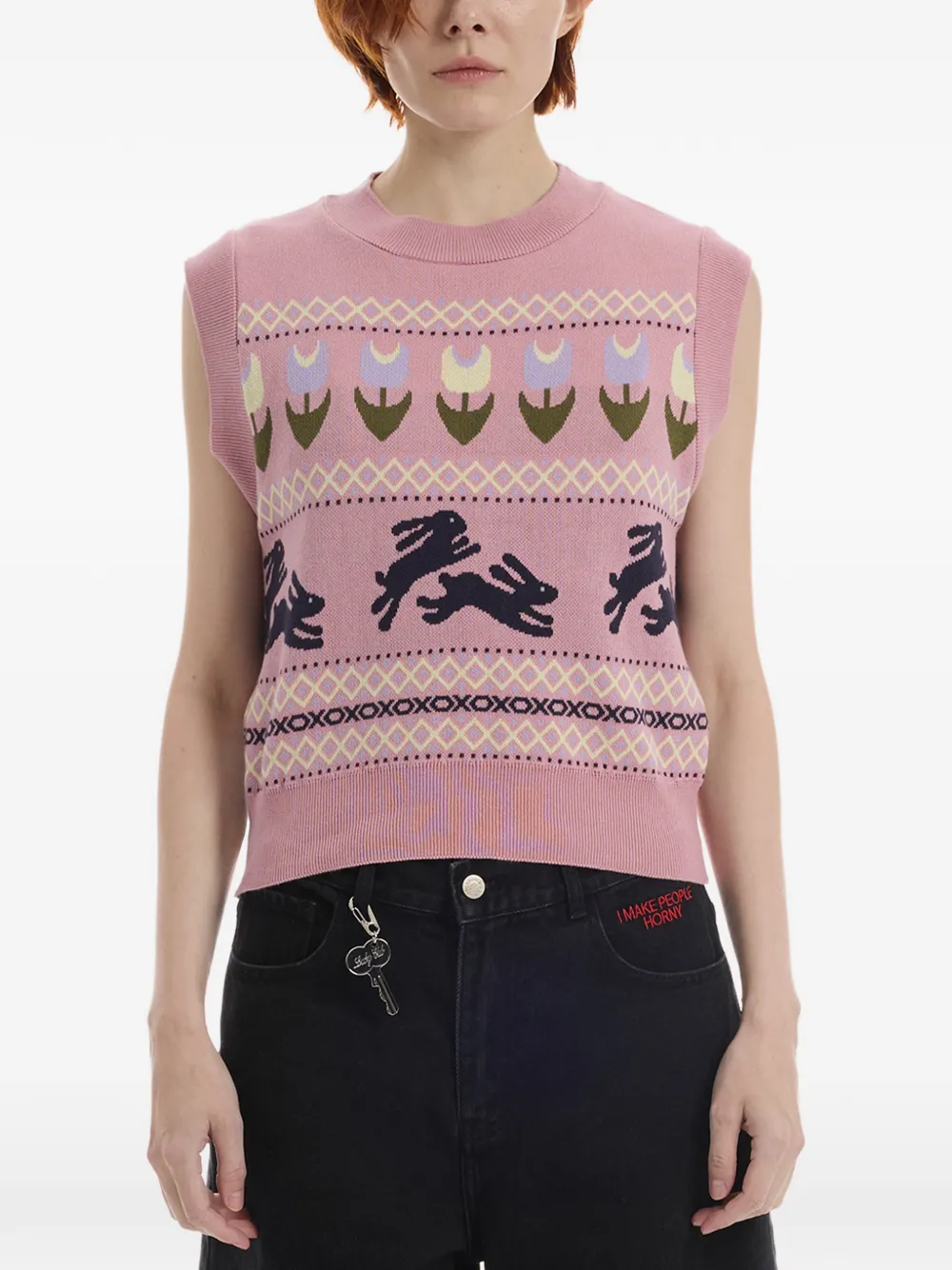 CARNE BOLLENTE Somebunny to Love intarsia-knit cotton sweater - Rosa