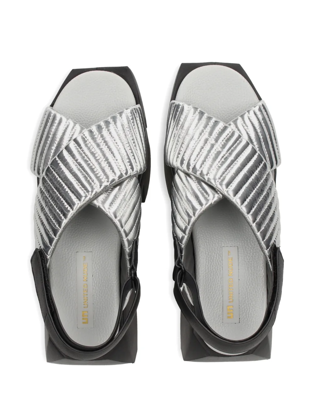 United Nude Bull Puffier gewatteerde sandalen met gekruiste bandjes Zilver