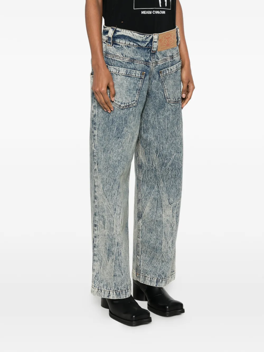 Vaquera Backwards jeans met wijde pijpen en acid wassing Blauw