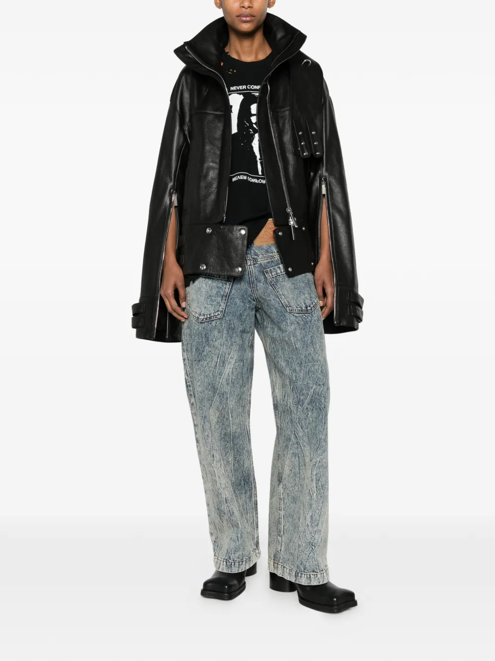 Vaquera Backwards jeans met wijde pijpen en acid wassing Blauw