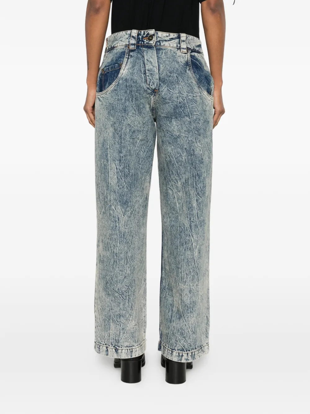 Vaquera Backwards jeans met wijde pijpen en acid wassing Blauw