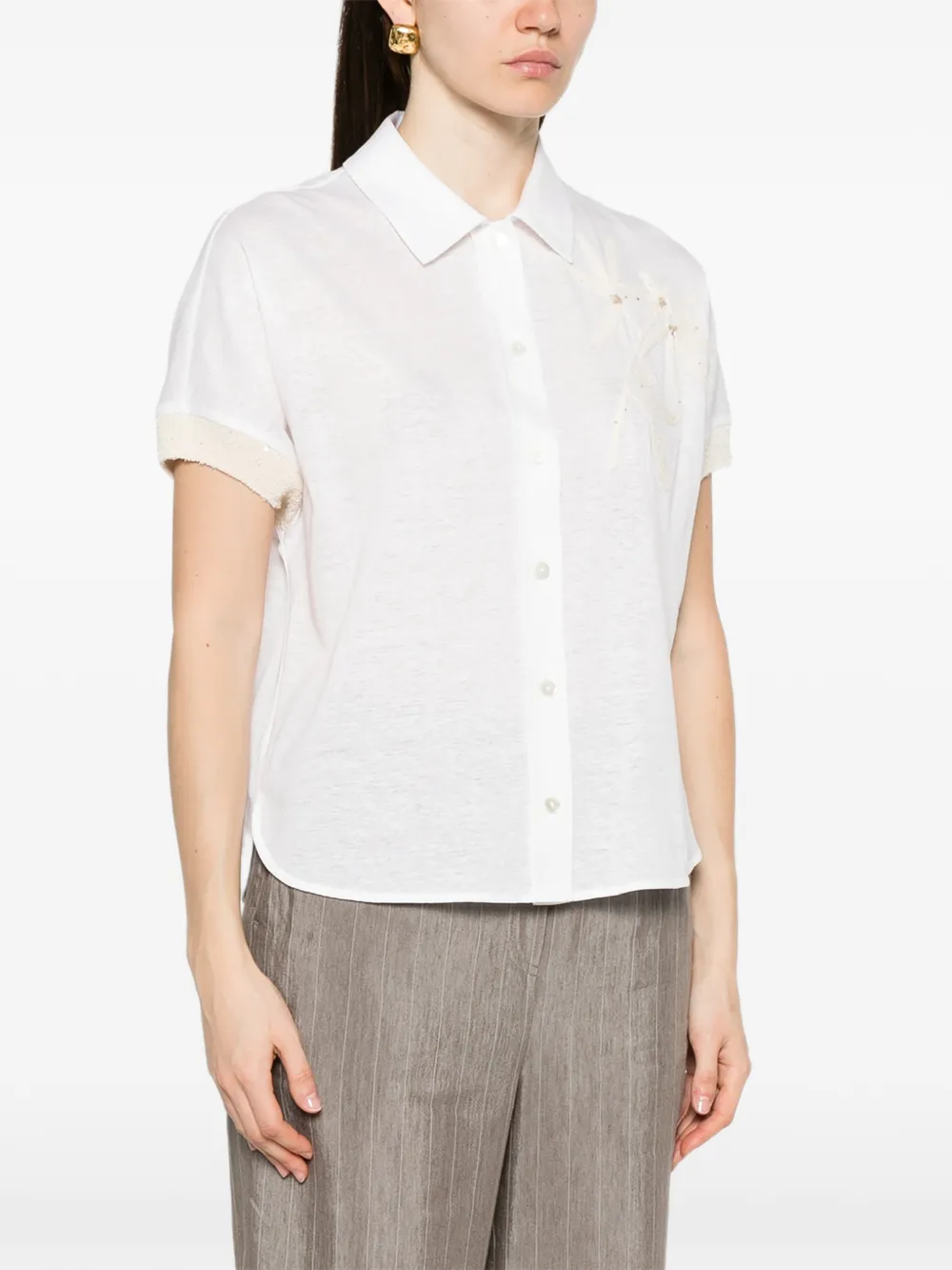  Panicale Camicia Con Paillettes - Bianco 