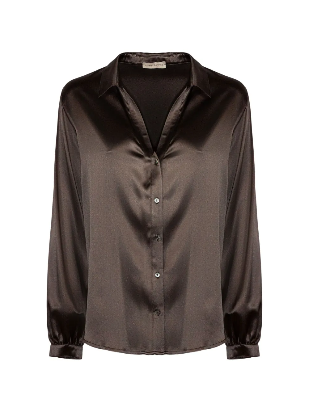 Purotatto satin-finish long-sleeve shirt - Brown
