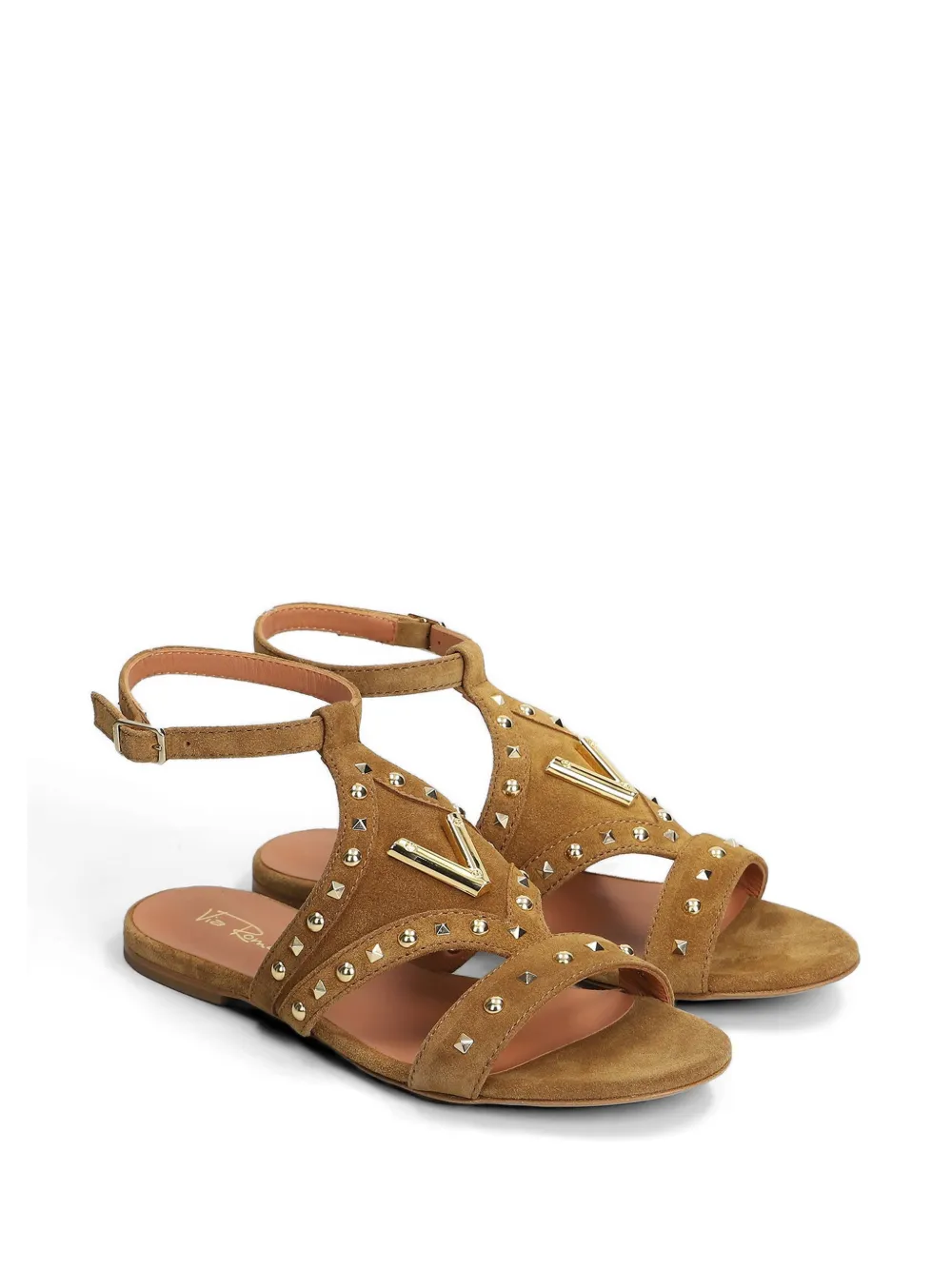 Via Roma 15 studded V-logo sandals Beige