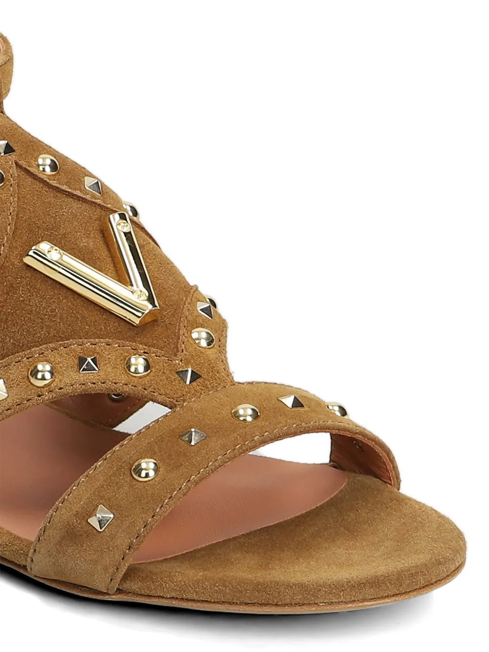 Via Roma 15 studded V-logo sandals Beige