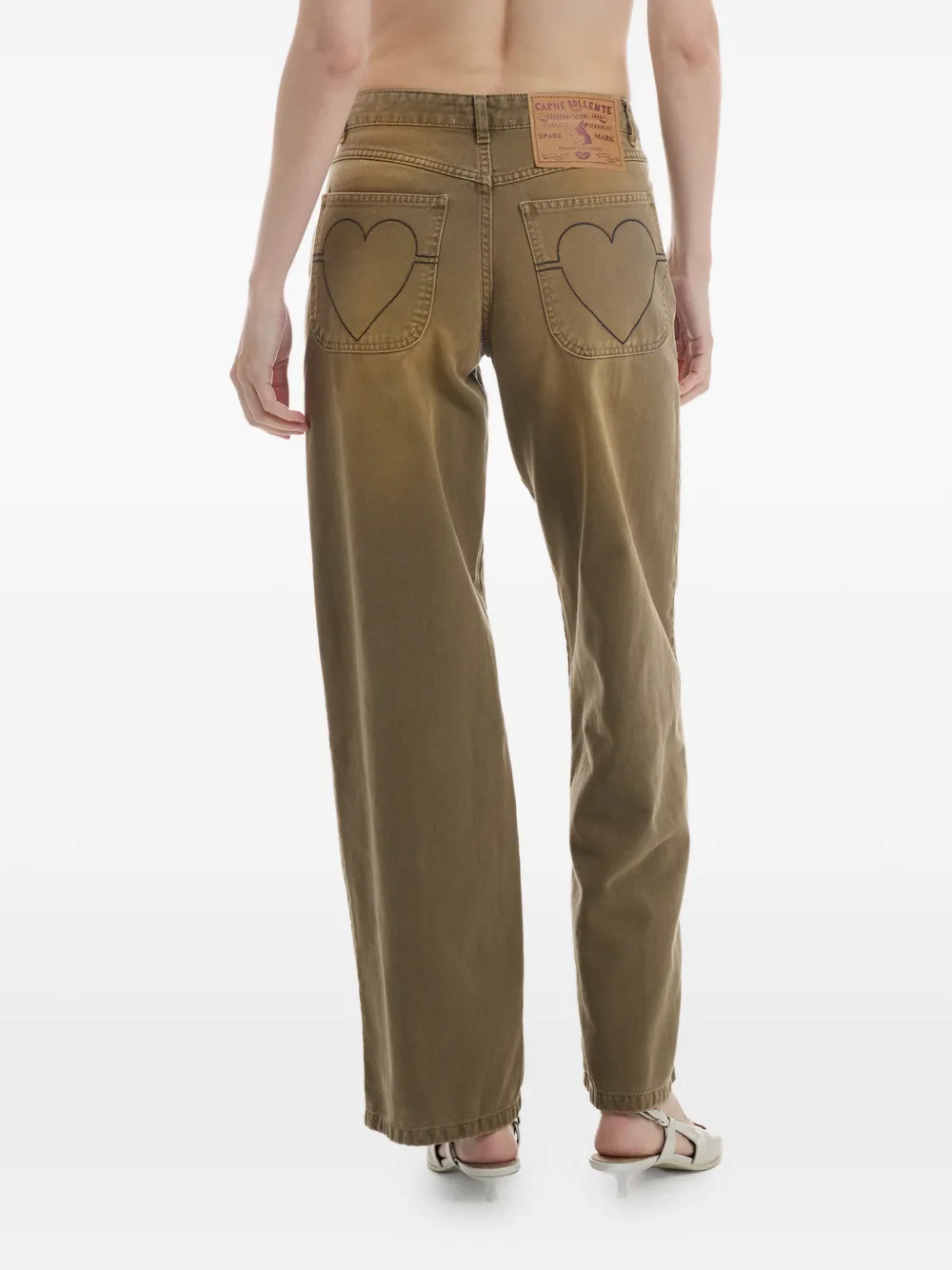 CARNE BOLLENTE Love Pants Forever jeans met stiksels en hartpatroon Bruin