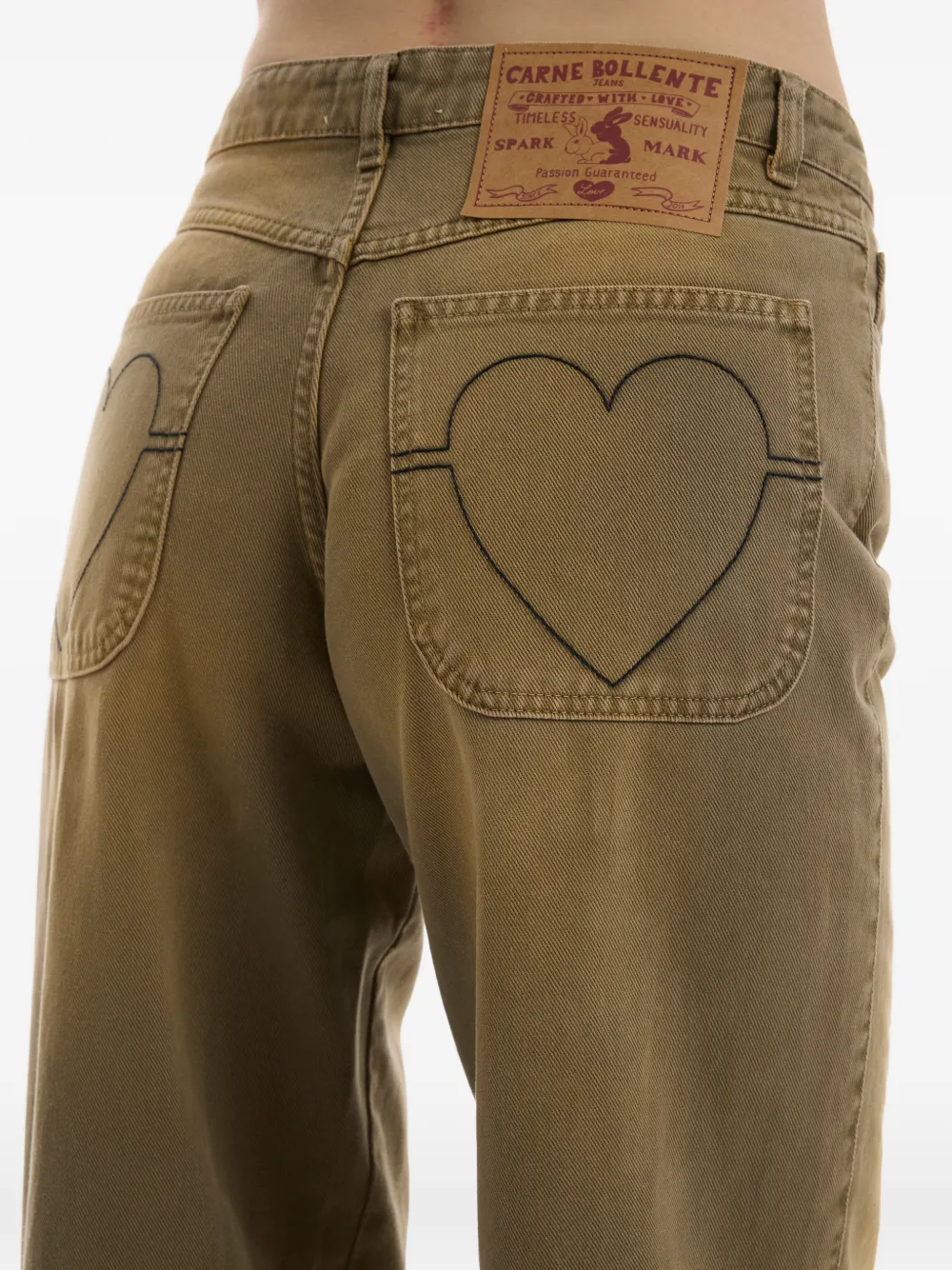 CARNE BOLLENTE Love Pants Forever jeans met stiksels en hartpatroon Bruin