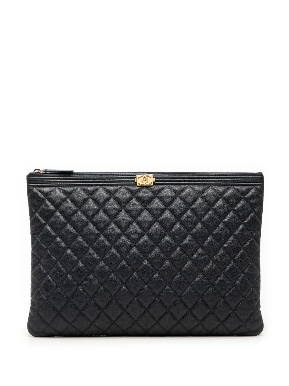 CHANEL Pre-Owned 2019 Large Quilted Caviar Boy O Case clutch bag - Blu