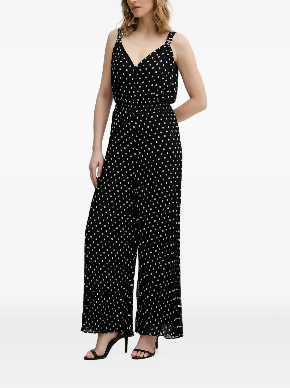 Morgan Geplooide jumpsuit met stippen Zwart