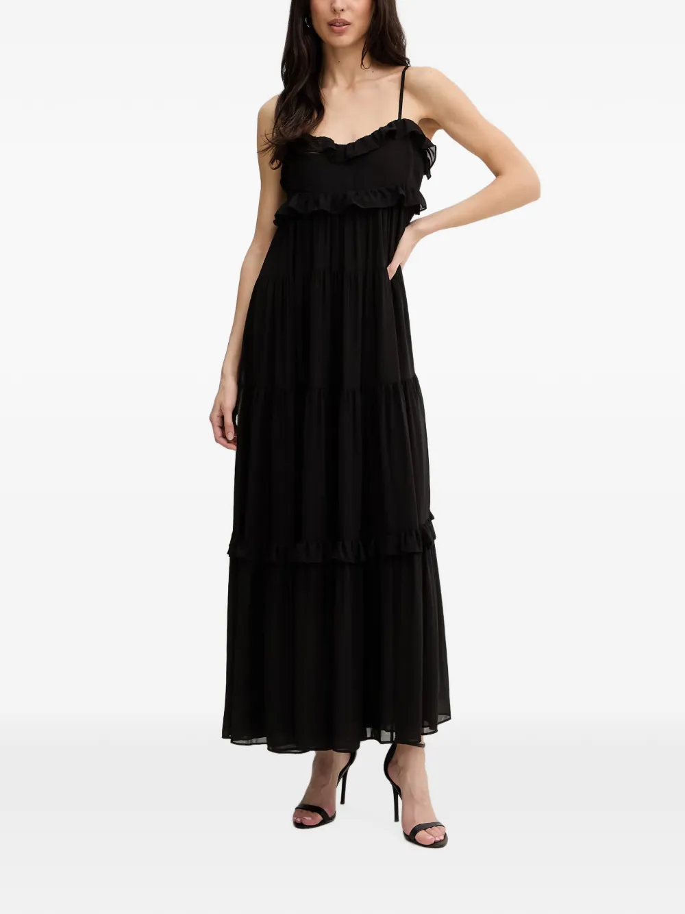 Michael Michael Kors ruffled georgette tiered maxi dress - Nero
