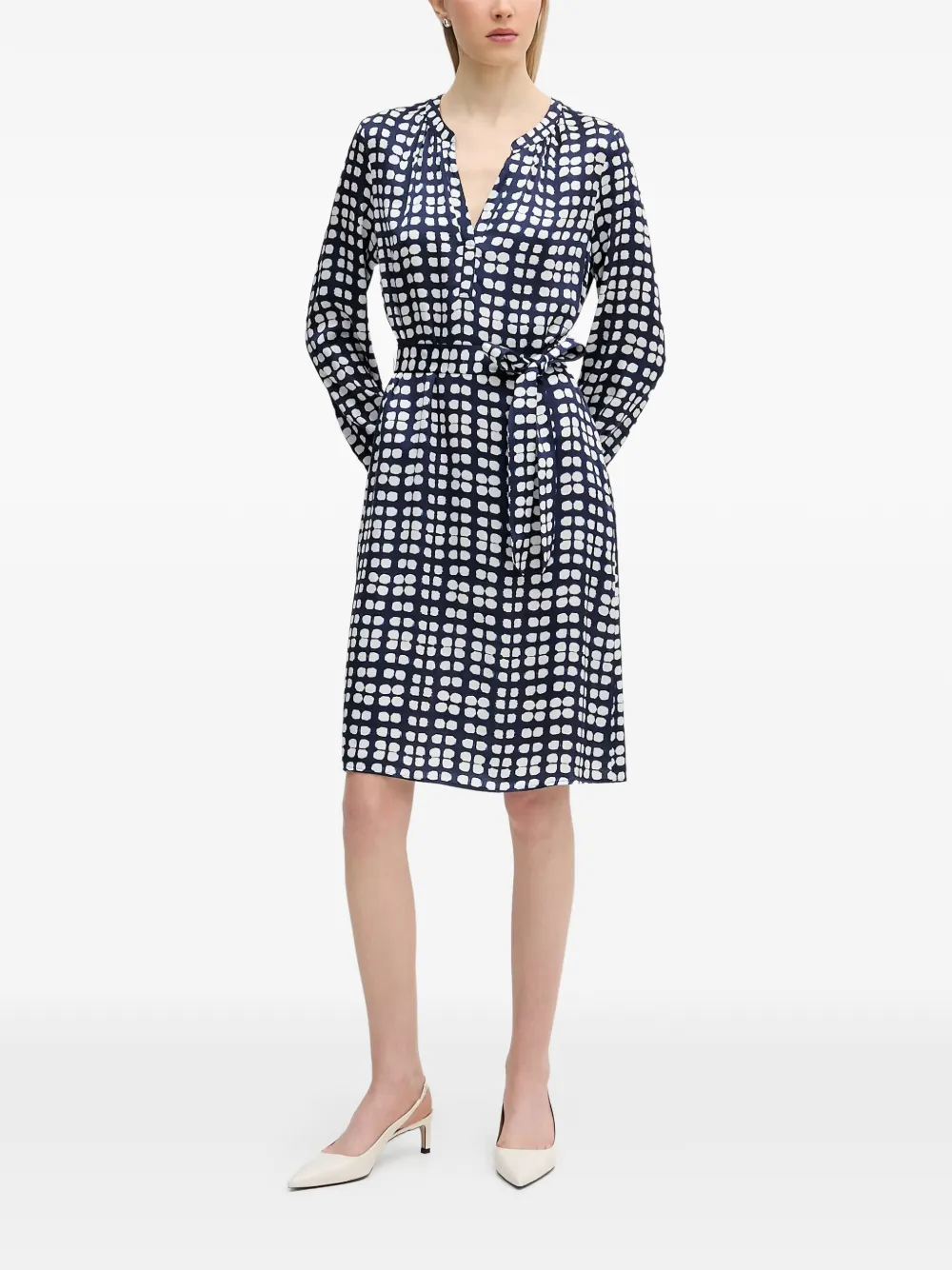 Marc Aurel geometric-print belted midi dress