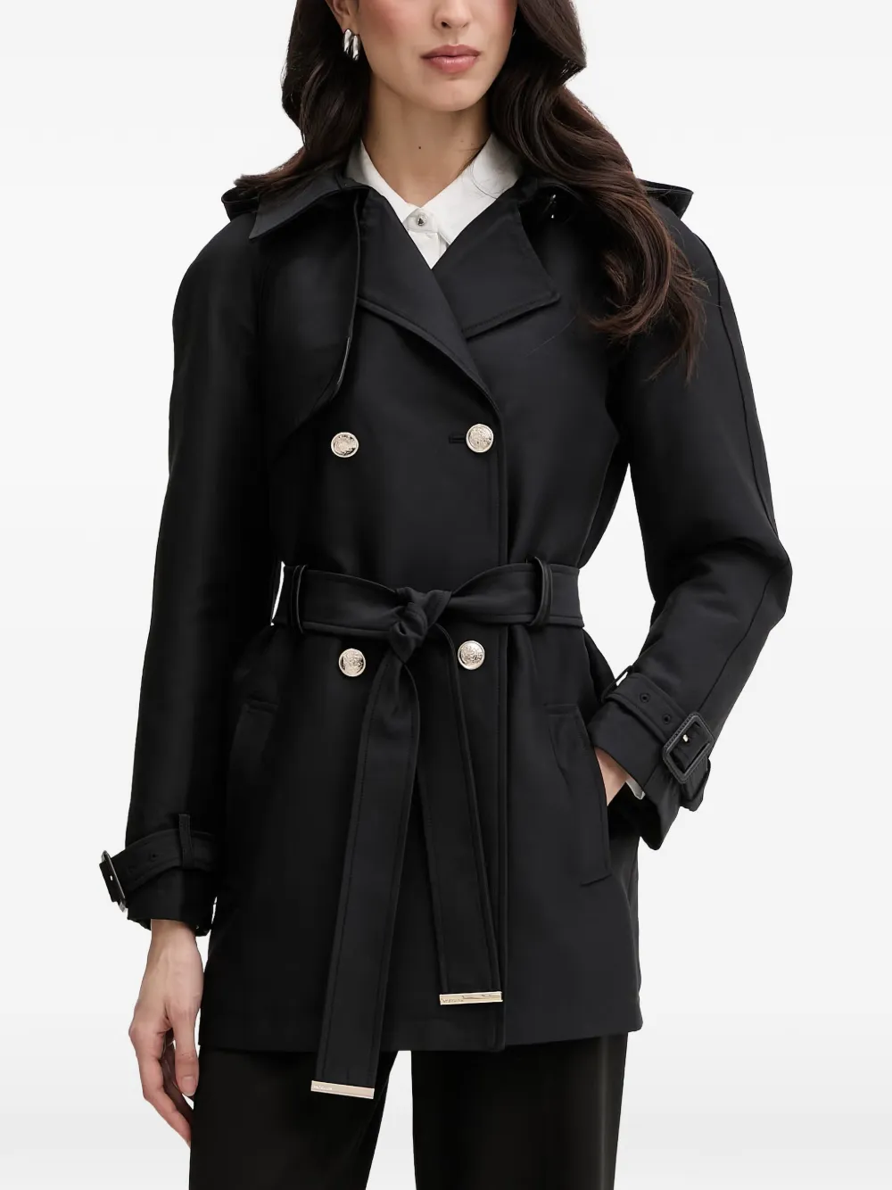 Morgan double-breasted hooded trench coat - Nero