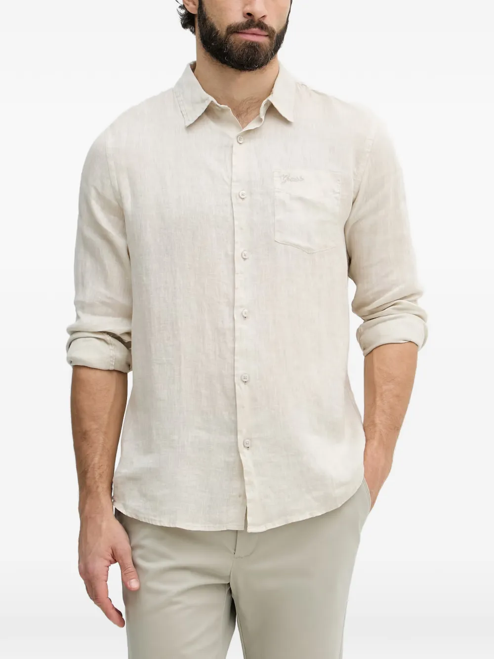 GUESS USA logo-embroidered chest-pocket shirt - Toni neutri