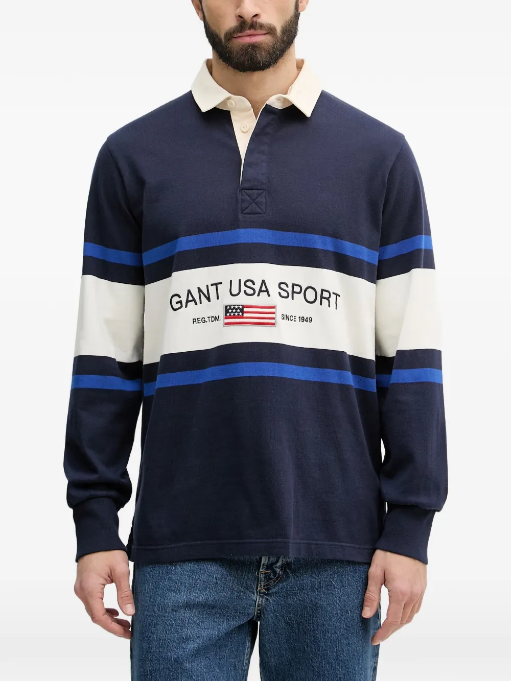 Gant striped logo-embroidered sweater - Blu