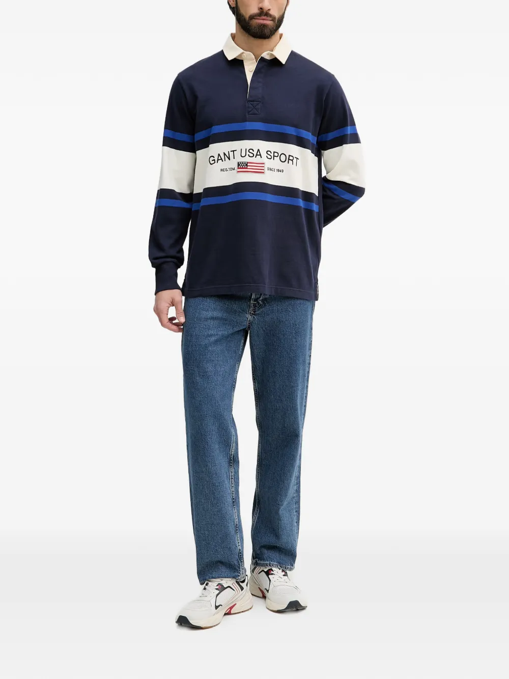 Gant Gestreepte trui met geborduurd logo Blauw