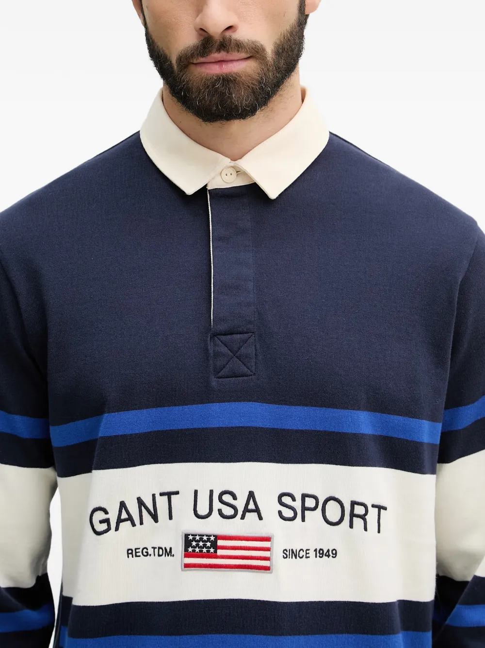 Gant Gestreepte trui met geborduurd logo Blauw