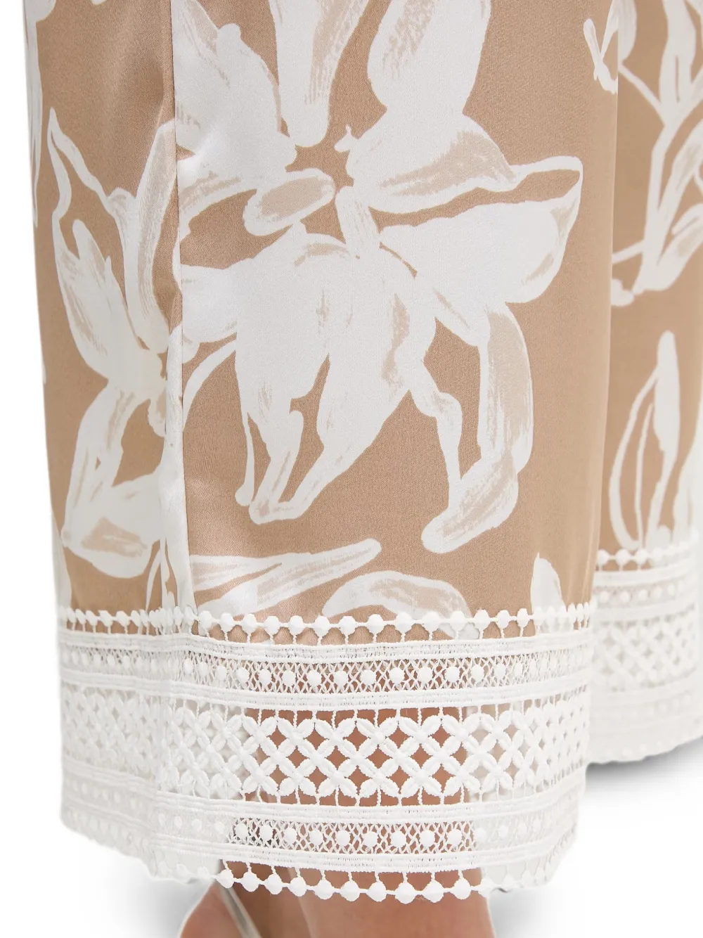 Joseph Ribkoff Broek met bloemenprint en kanten afwerking Beige