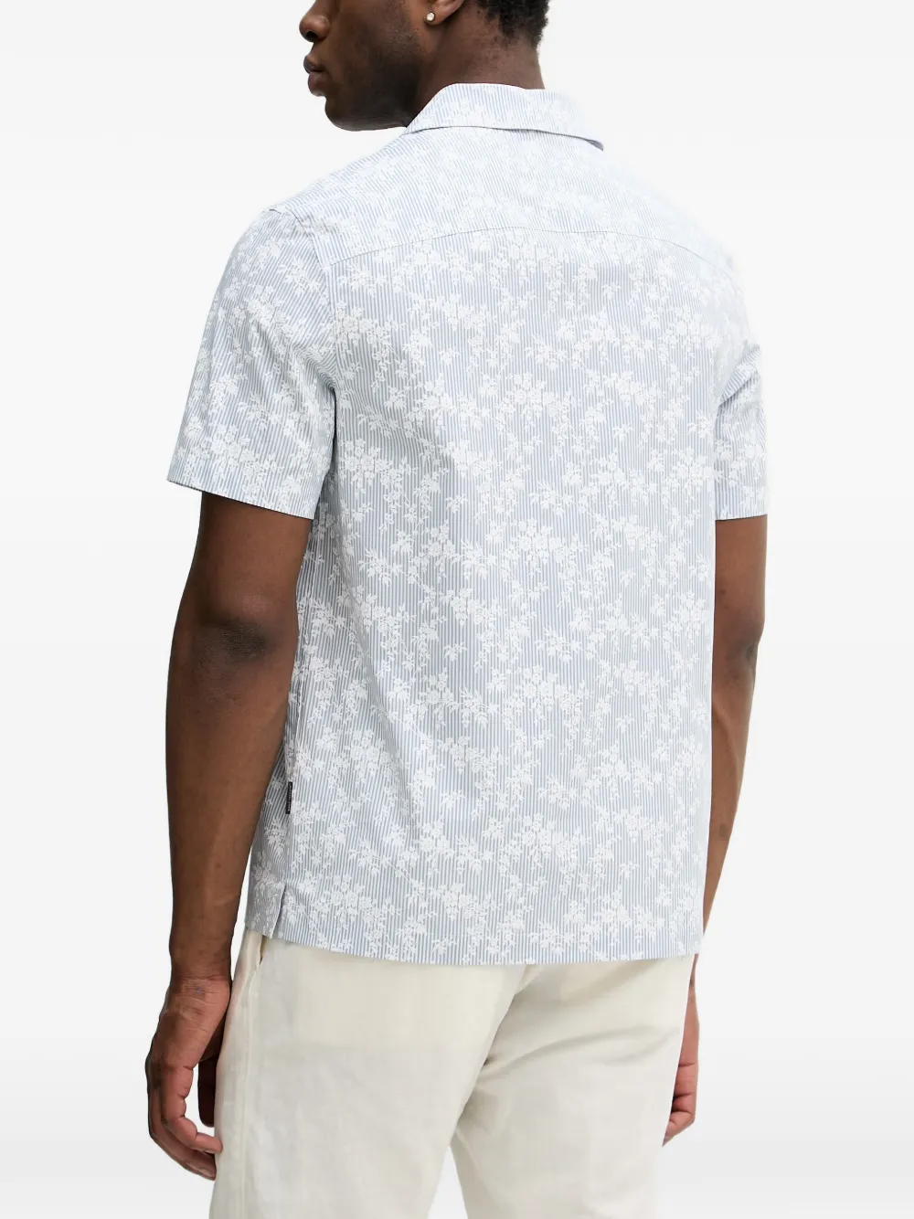 Michael Kors Stretch katoenen overhemd met korte mouwen en bloemen-print Blauw