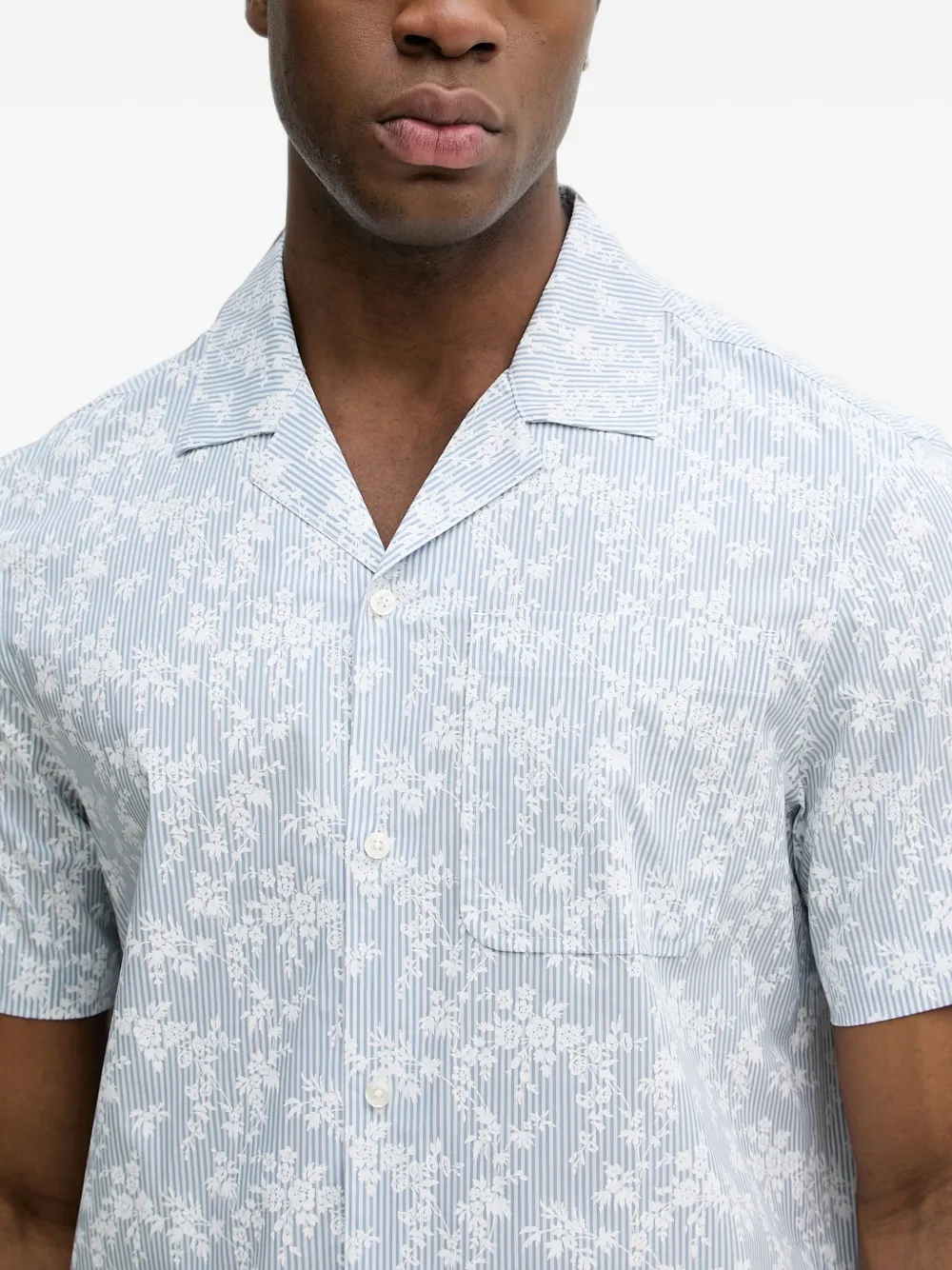 Michael Kors Stretch katoenen overhemd met korte mouwen en bloemen-print Blauw