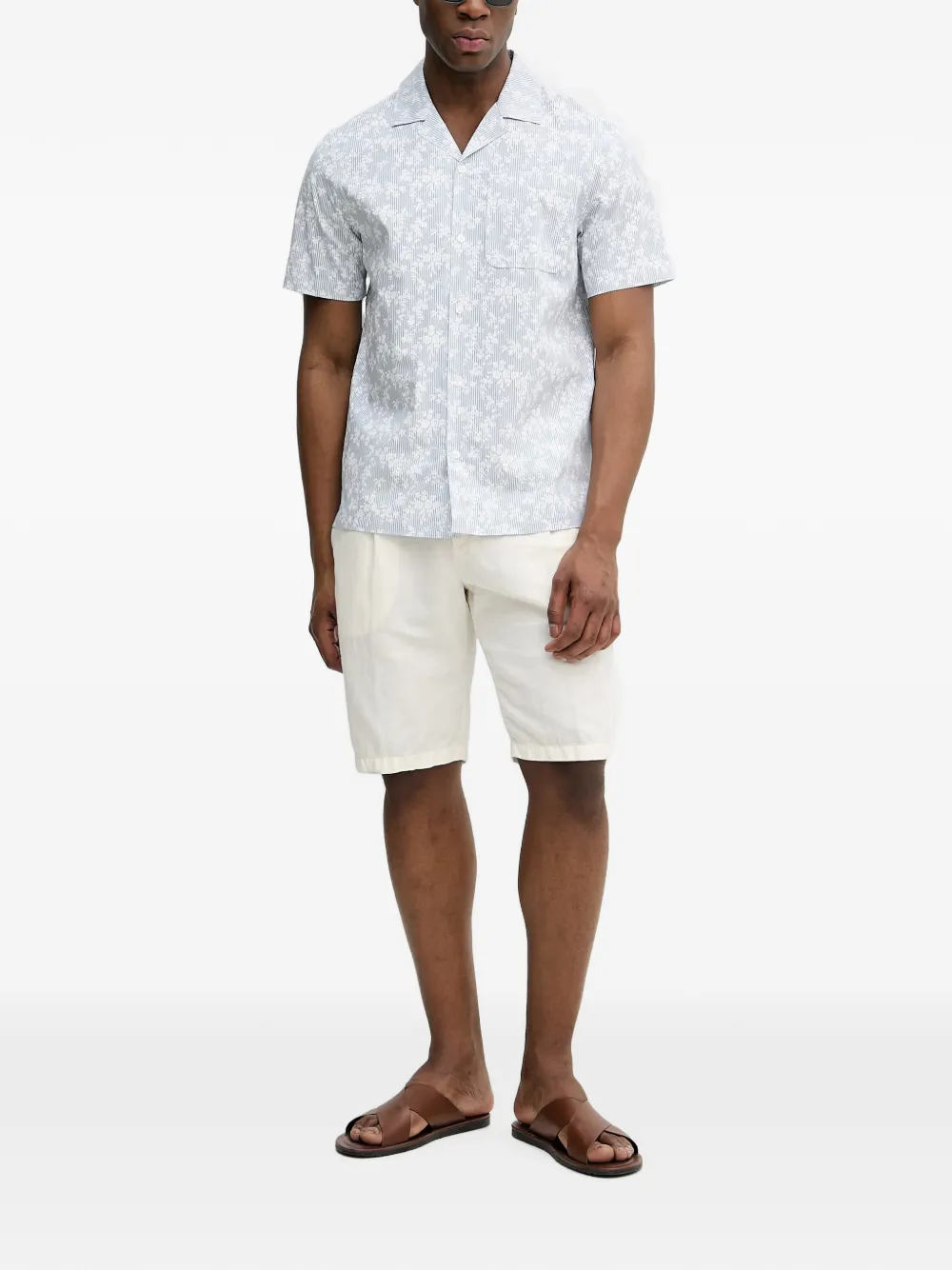 Michael Kors Stretch katoenen overhemd met korte mouwen en bloemen-print Blauw