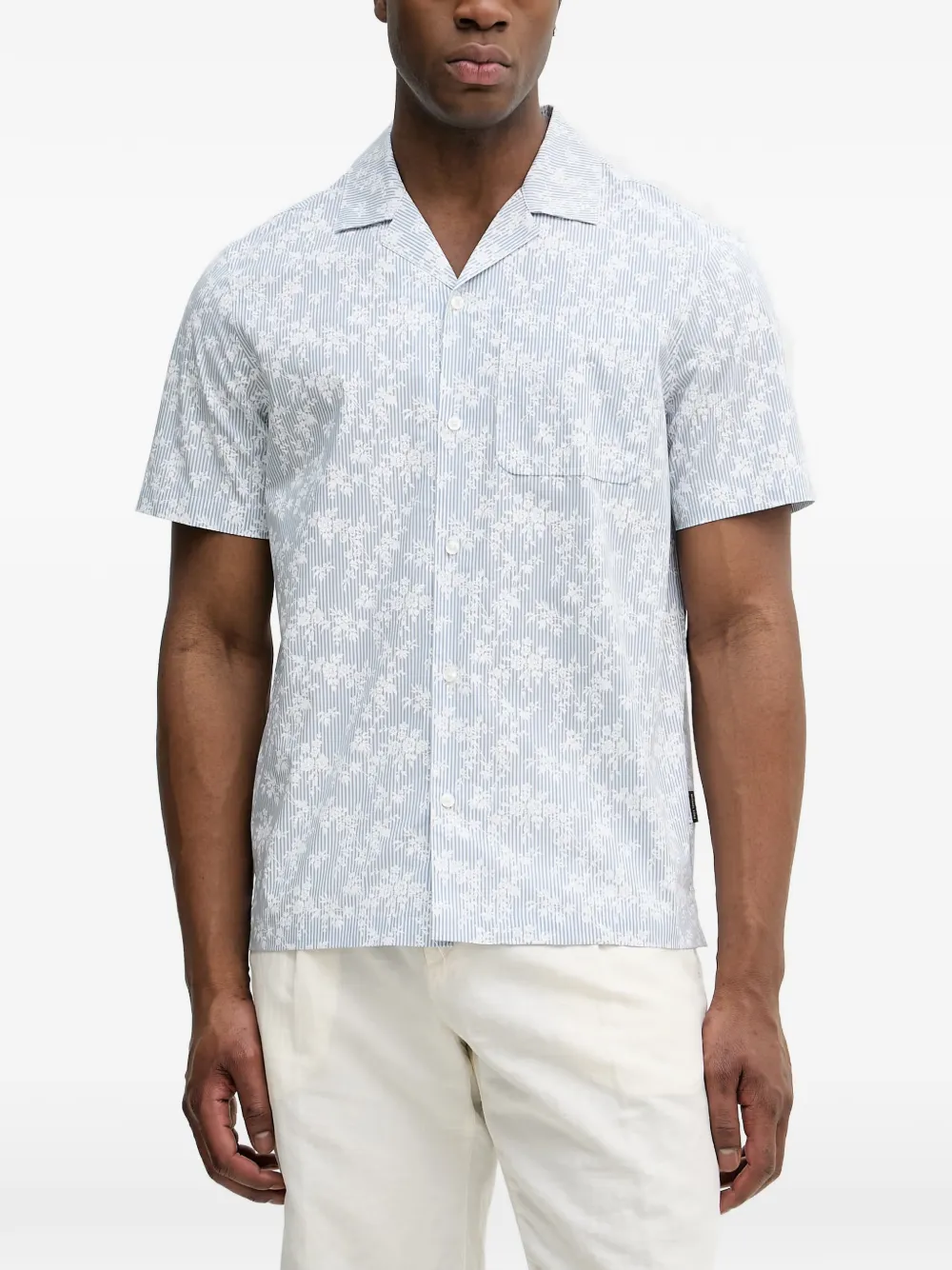 Michael Kors short-sleeved shirt in stretch cotton with floral print - Blu