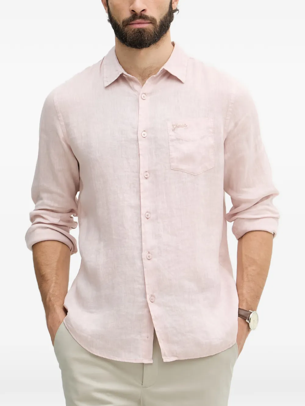 GUESS USA logo-embroidered chest-pocket shirt - Rosa