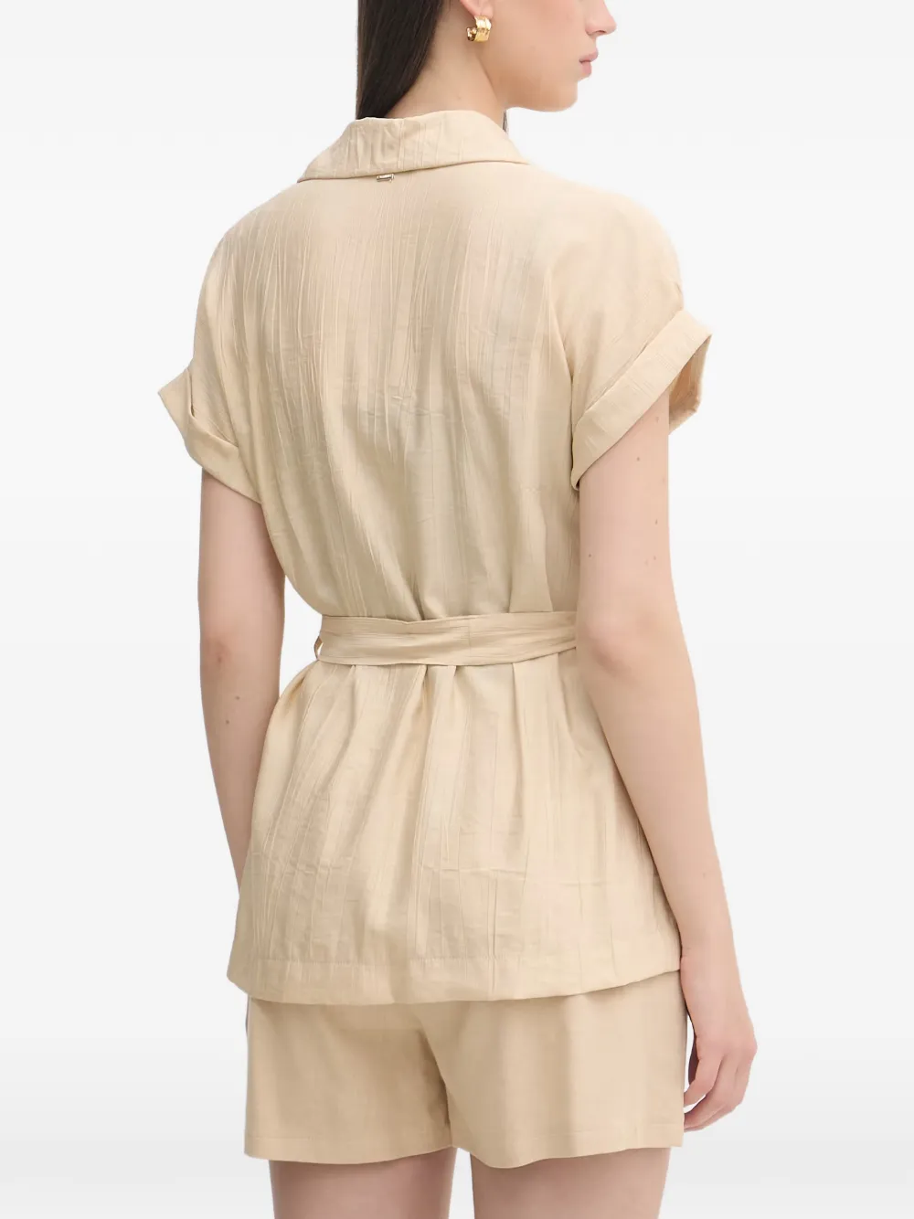 Gaudi Blouse met gekreukt effect en ceintuur Beige