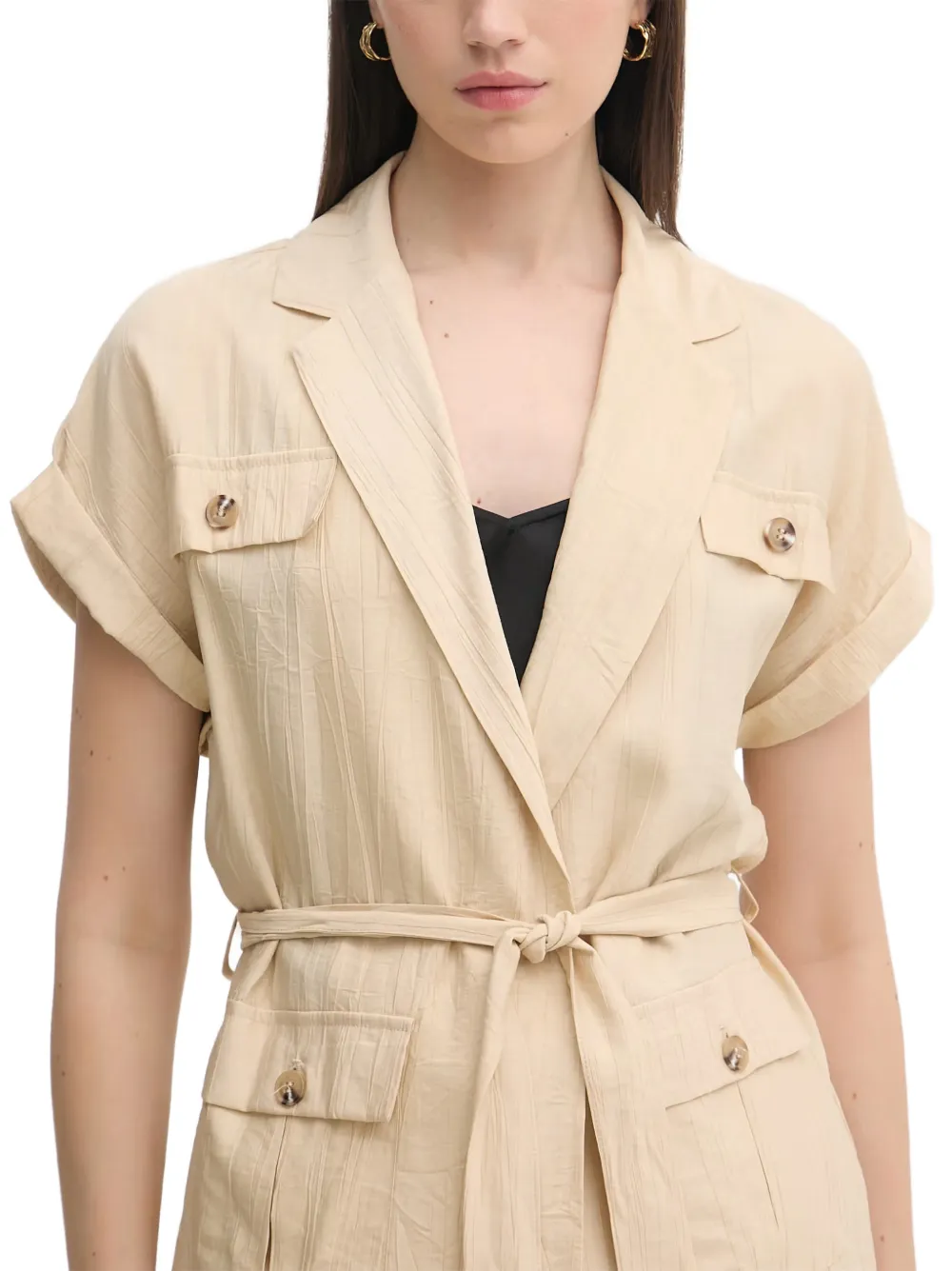Gaudi Blouse met gekreukt effect en ceintuur Beige