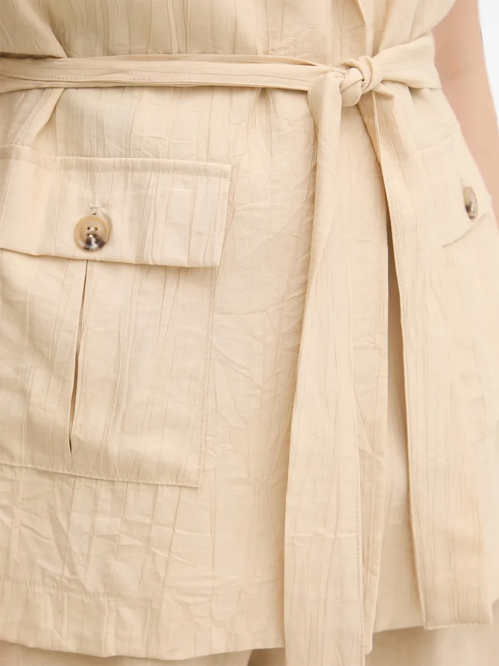 Gaudi Blouse met gekreukt effect en ceintuur Beige