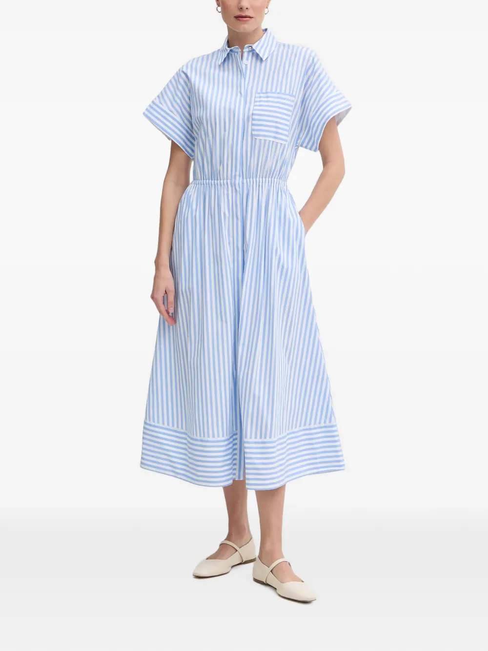 Joop! Donika striped elasticated-waist shirt midi dress - Blu