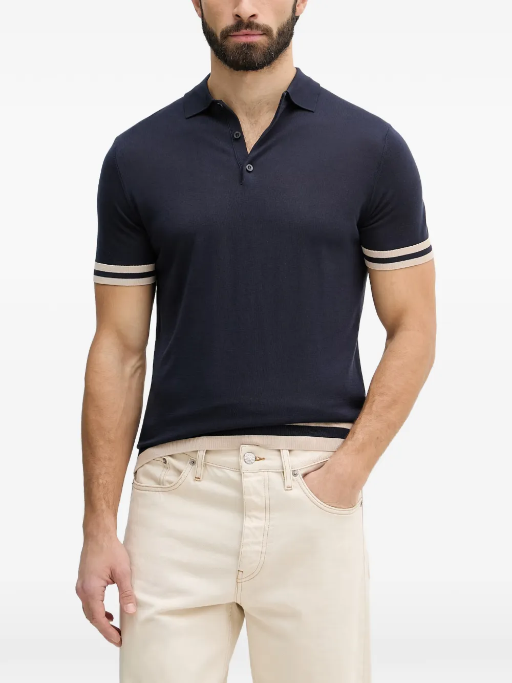 GUESS USA striped-trim short-sleeve polo shirt - Blu