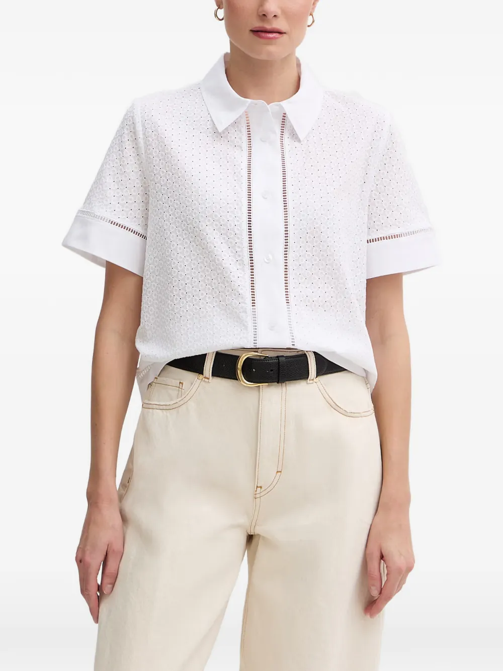Joop! broderie-anglaise short-sleeve shirt - Weiß