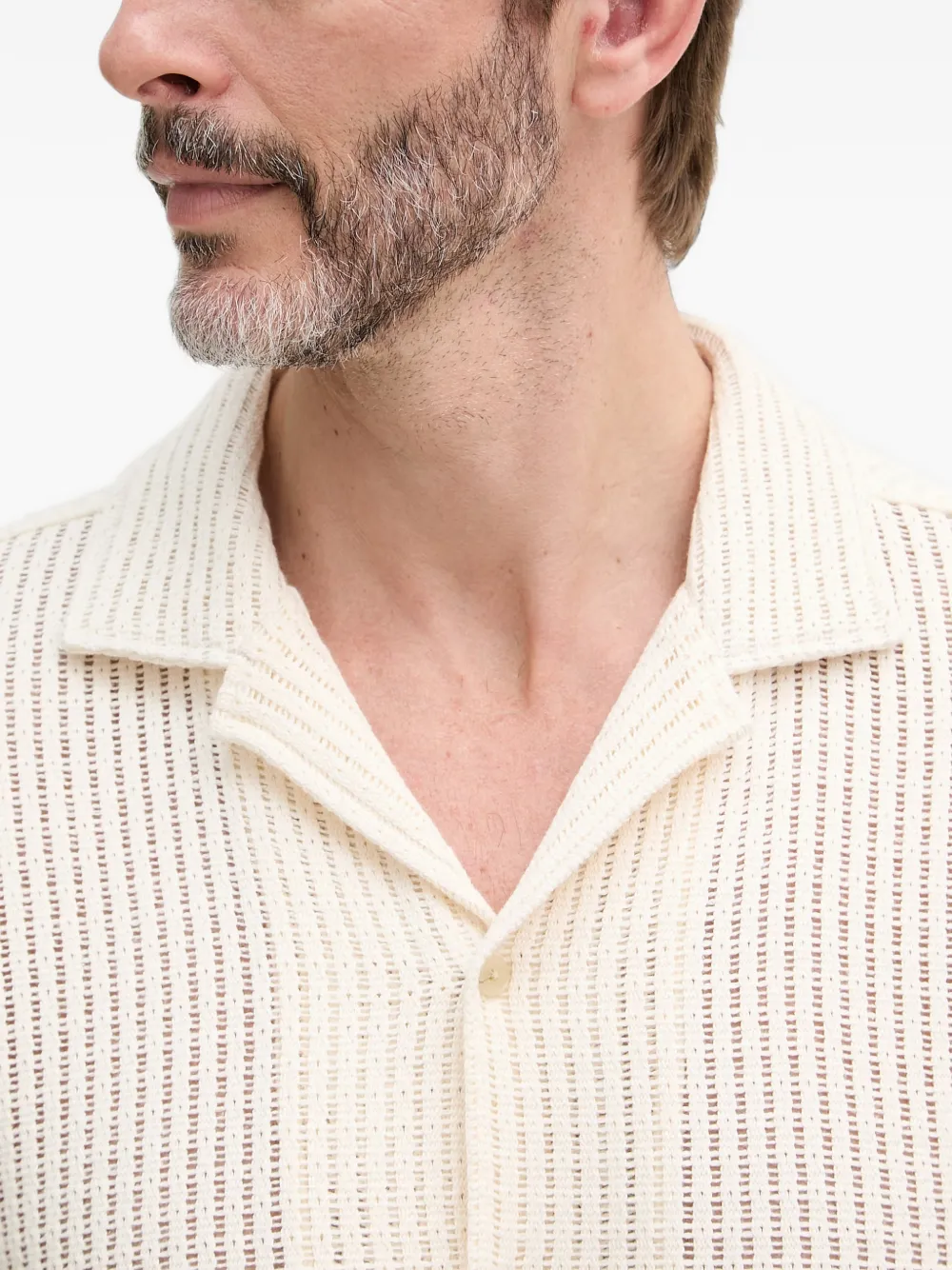 Joop! Kawan opengebreid overhemd met korte mouwen Beige
