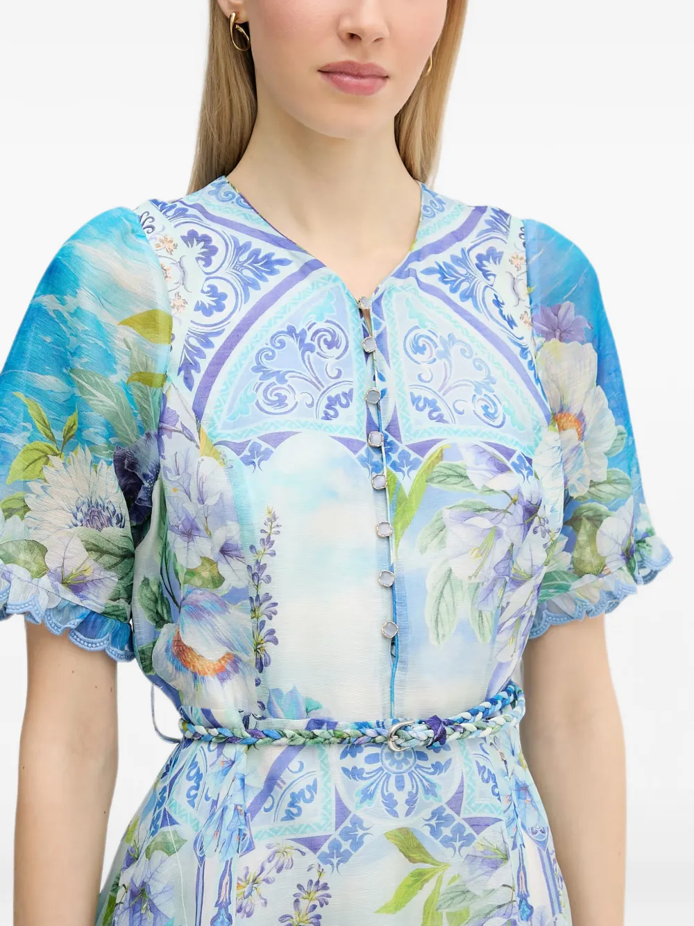 Hale Bob Cyrilla mini-jurk met bloemenprint en ceintuur Blauw