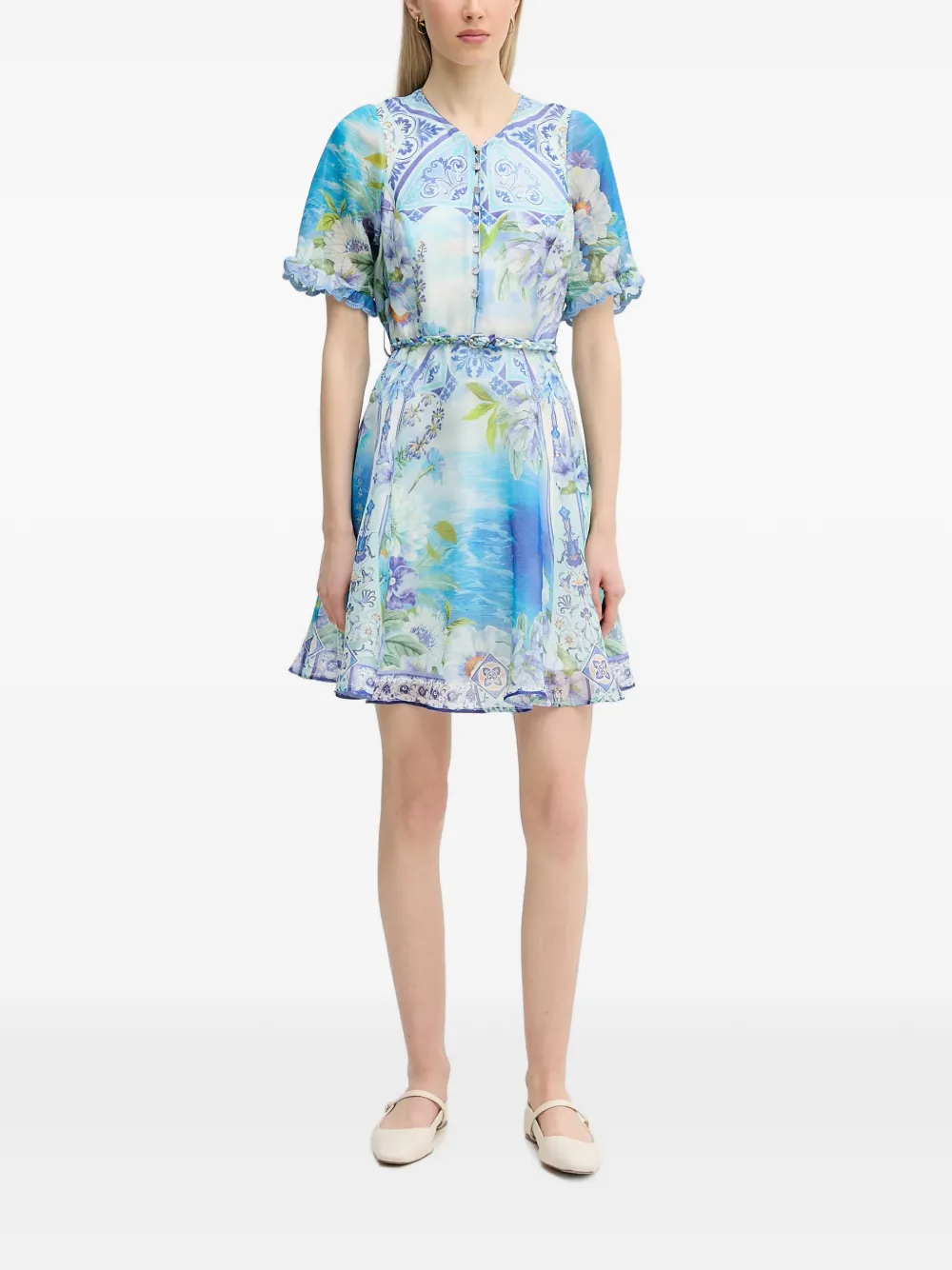 Hale Bob Cyrilla mini-jurk met bloemenprint en ceintuur Blauw