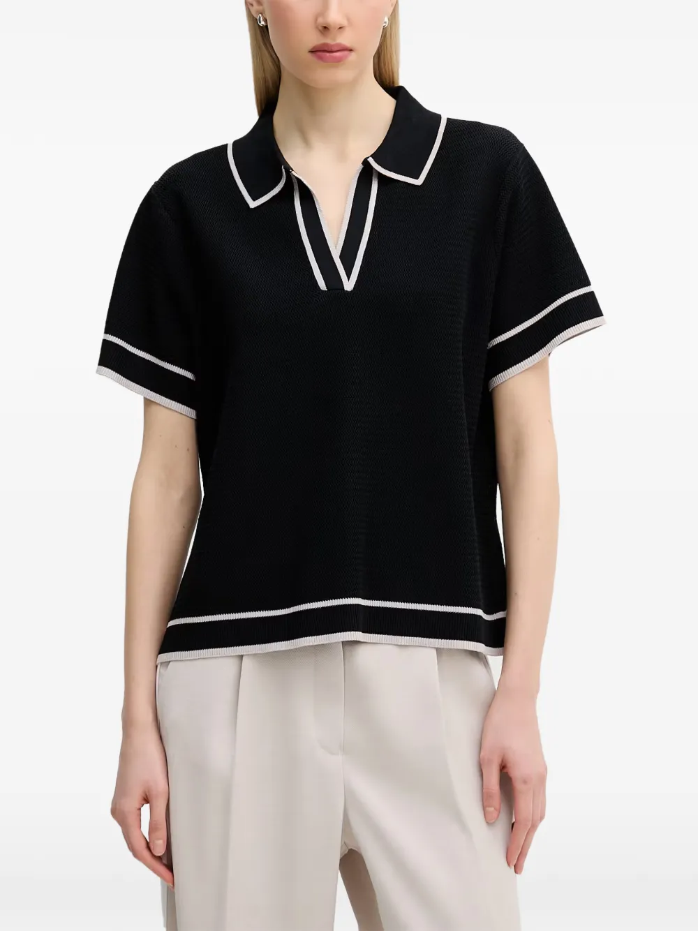 Marc Aurel stripe-trim knitted polo sweater