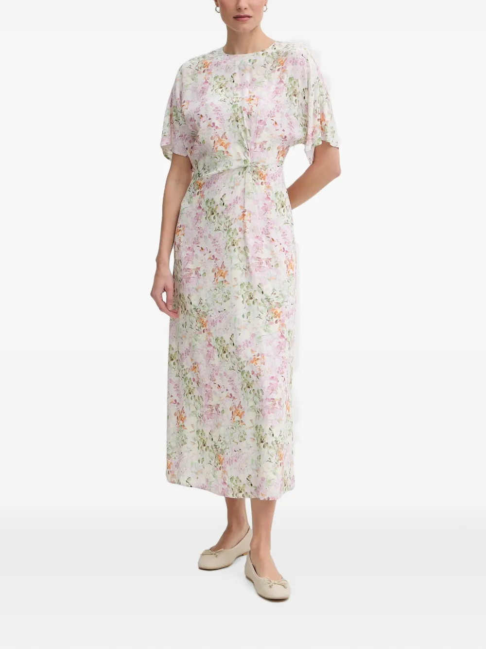 Joop! Dela floral-print twist-detail midi dress - Rosa