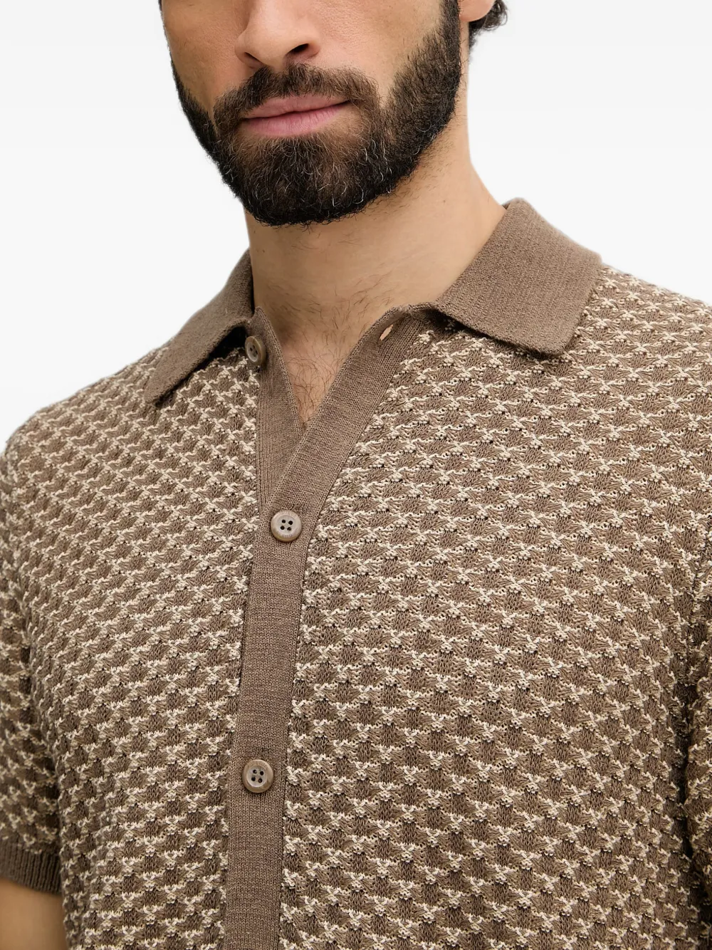 GUESS USA Ryden gebreid overhemd met geometrisch patroon Bruin